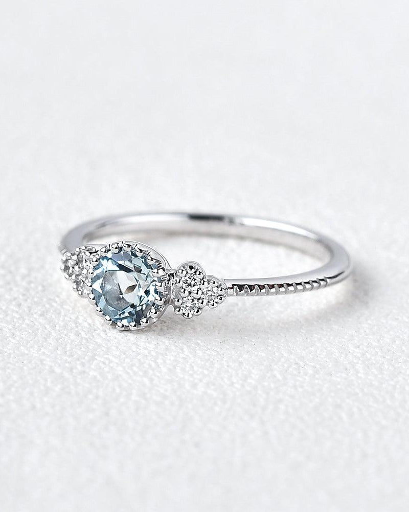 6mm Round Cut Solitaire Aquamarine Ring - Felicegals