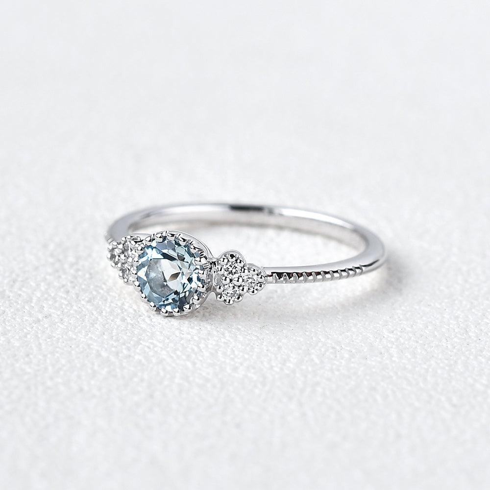 6mm Round Cut Solitaire Aquamarine Ring - Felicegals