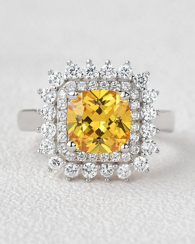 8mm Yellow Moissanite Inspired Halo Ring - Felicegals