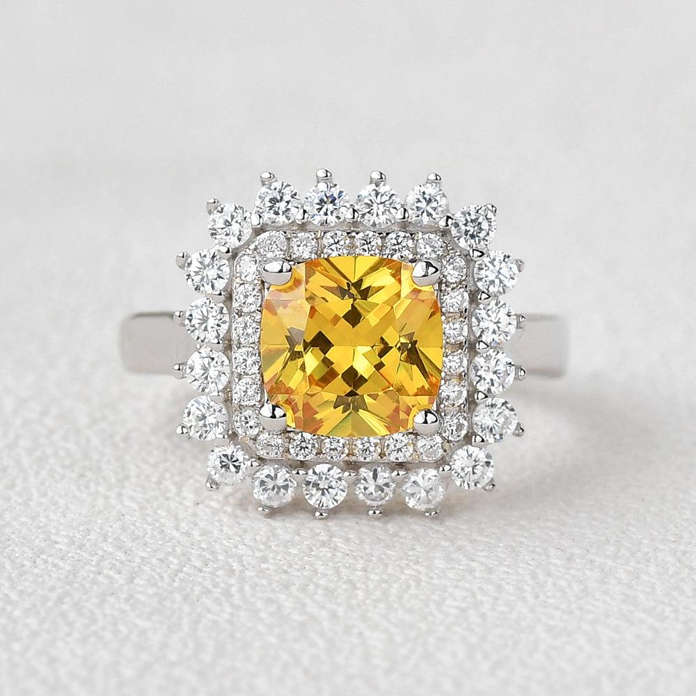 8mm Yellow Moissanite Inspired Halo Ring - Felicegals