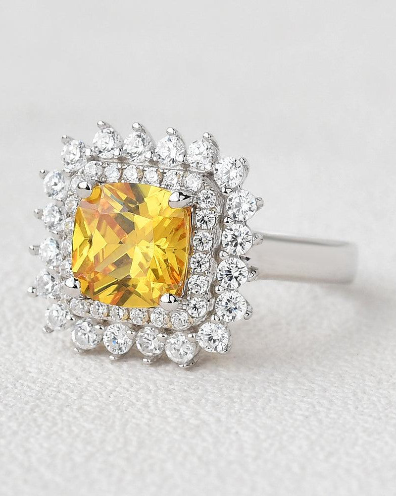 8mm Yellow Moissanite Inspired Halo Ring - Felicegals