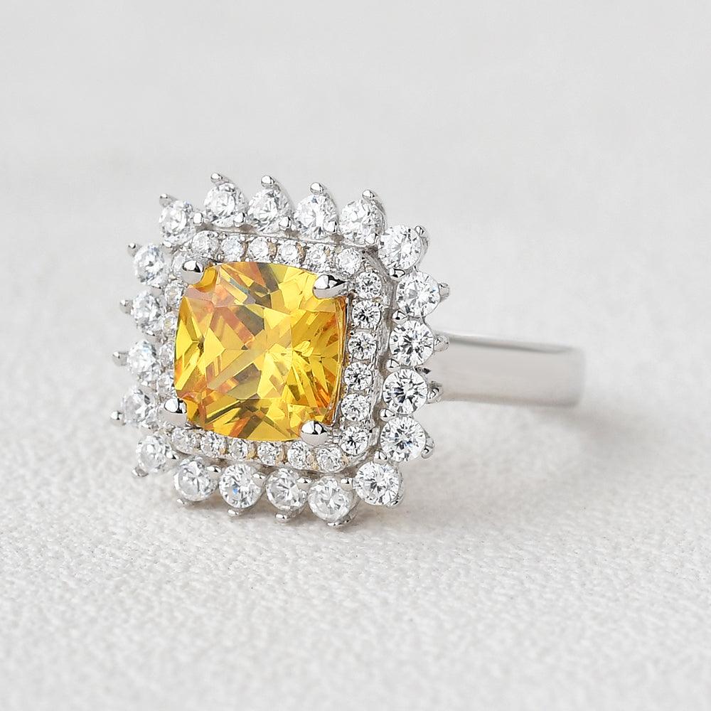 8mm Yellow Moissanite Inspired Halo Ring - Felicegals