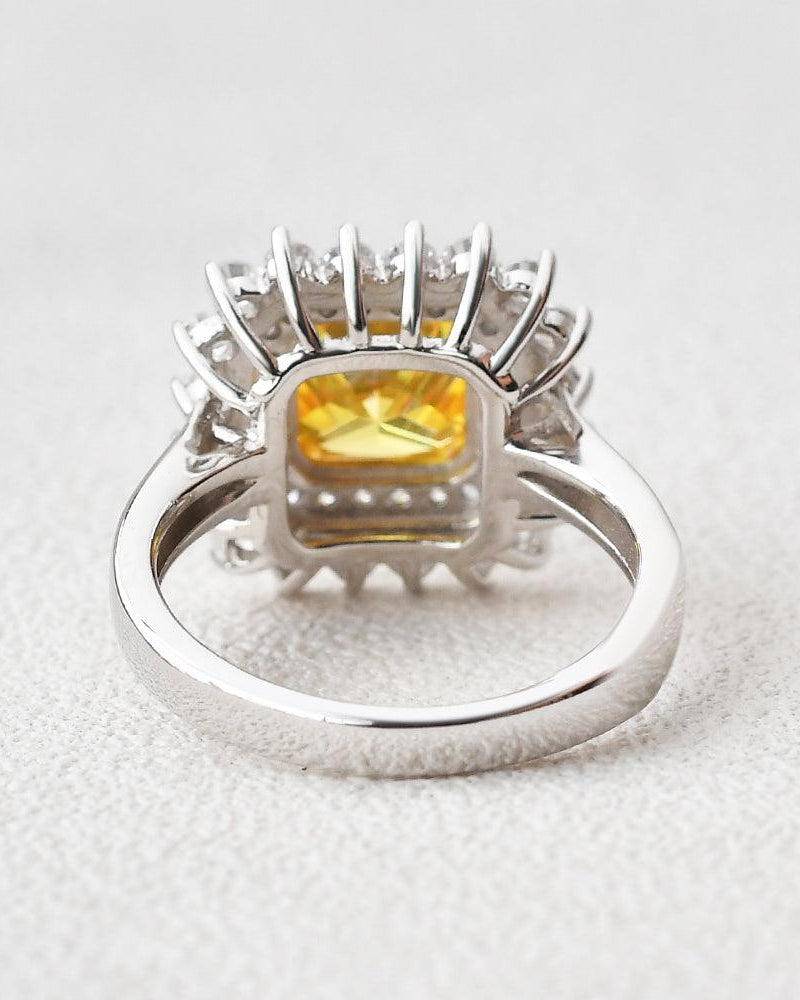 8mm Yellow Moissanite Inspired Halo Ring - Felicegals