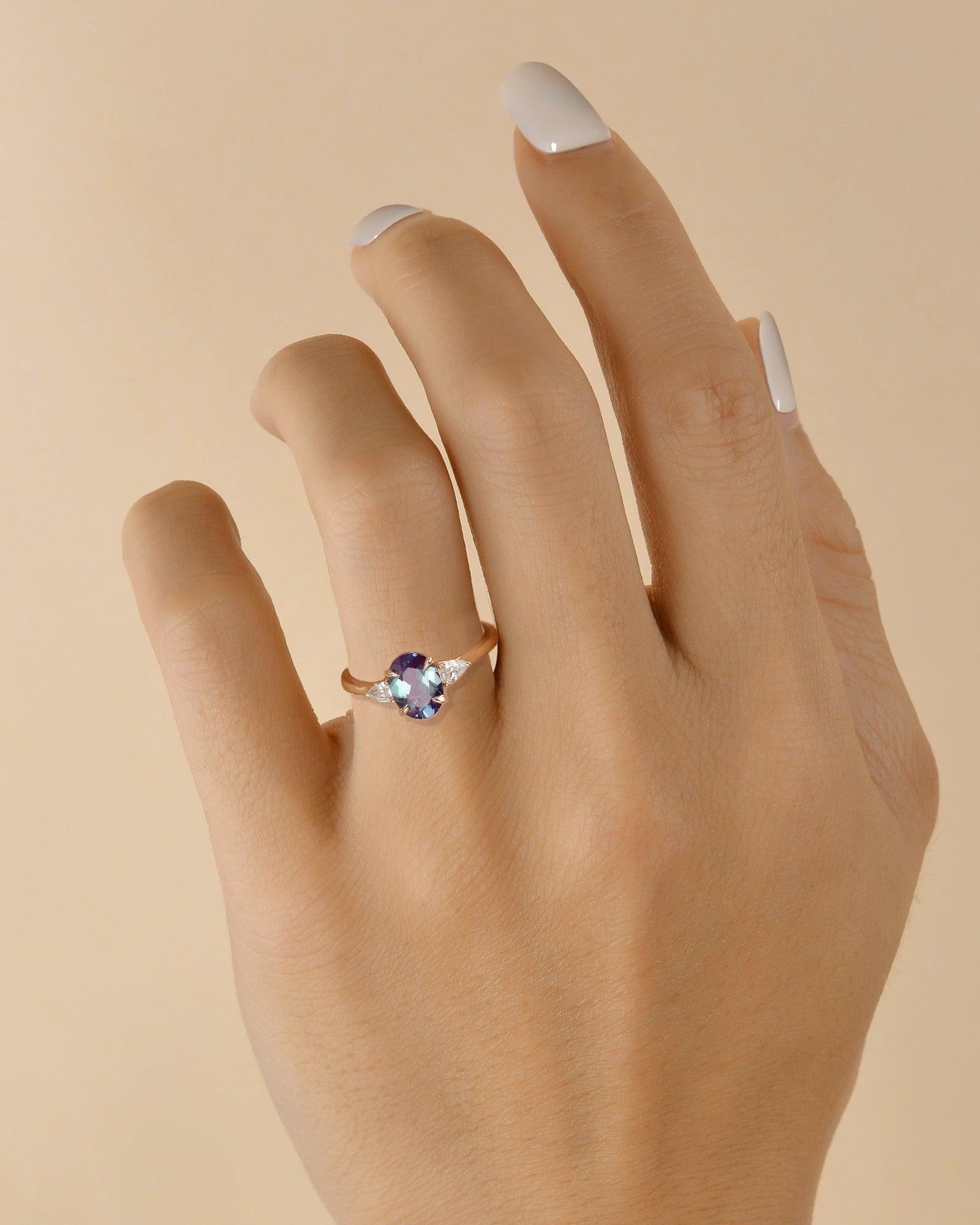 Lab Created Alexandrite Yellow Gold Ring - Felicegals 丨Wedding ring 丨Fashion ring 丨Diamond ring 丨Gemstone ring