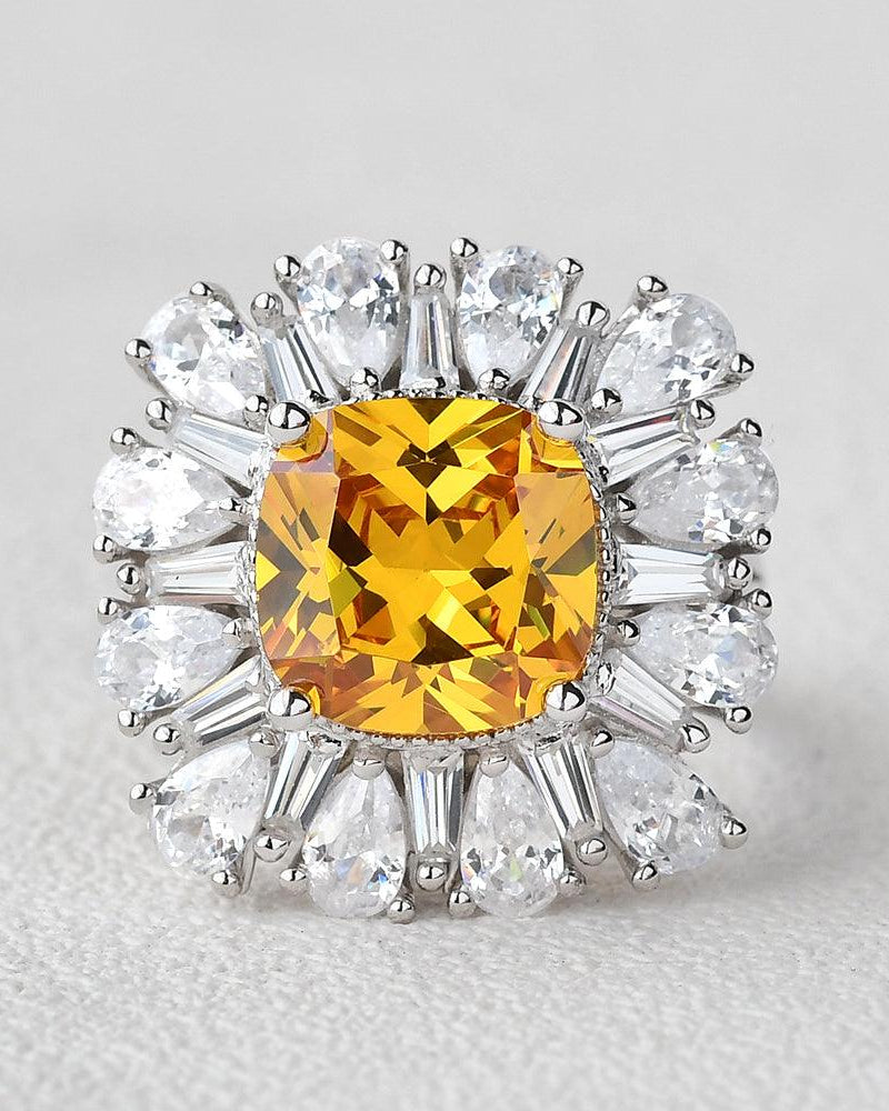 Yellow Moissanite Inspired White Gold Ring - Felicegals