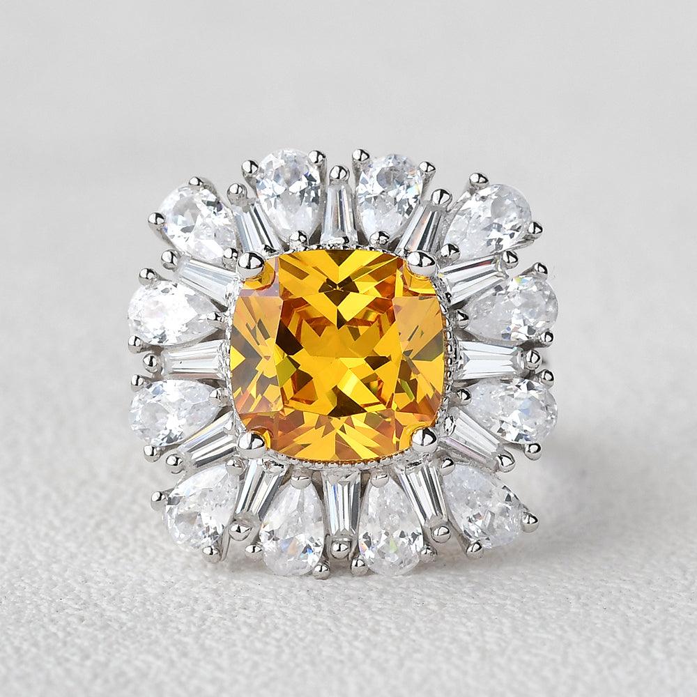 Yellow Moissanite Inspired White Gold Ring - Felicegals