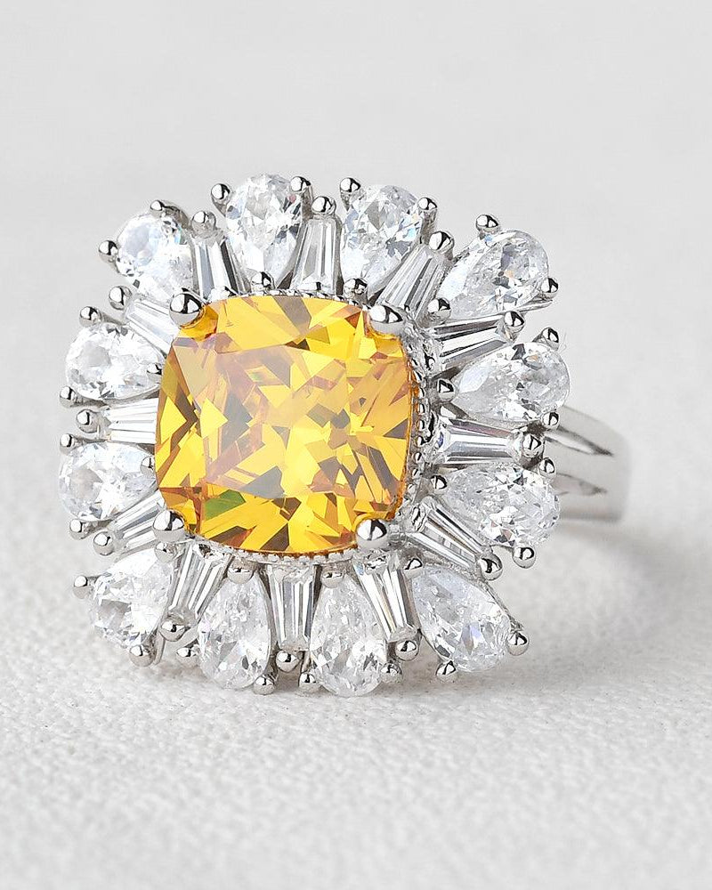 Yellow Moissanite Inspired White Gold Ring - Felicegals