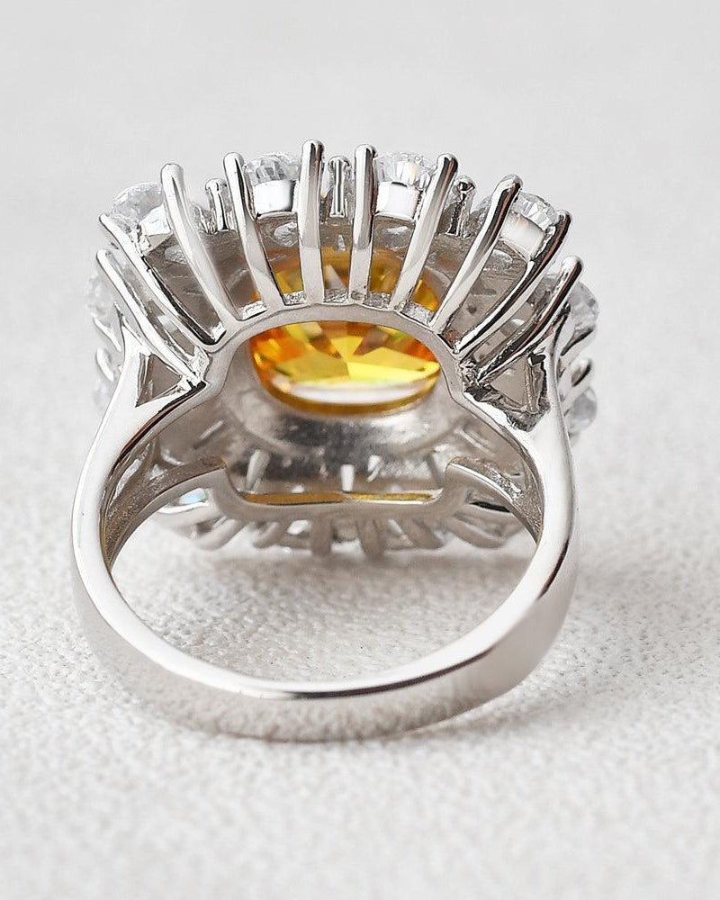 Yellow Moissanite Inspired White Gold Ring - Felicegals