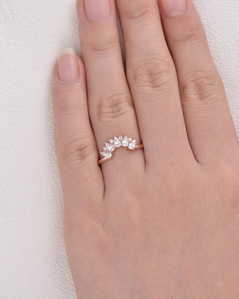 Pear Shaped Moissanite Curved Wedding Band - Felicegals