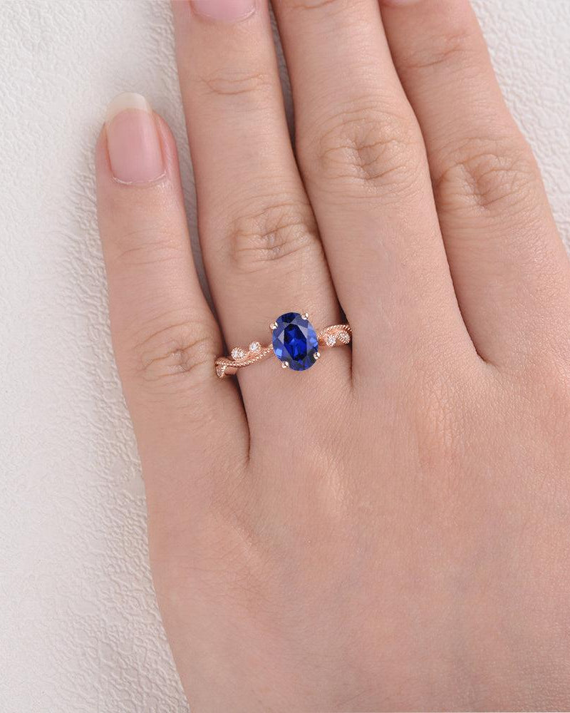 6*8mm Lab Sapphire Solitaire Engagement Ring - Felicegals