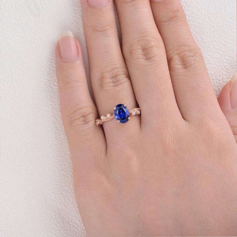 6*8mm Lab Sapphire Solitaire Engagement Ring - Felicegals