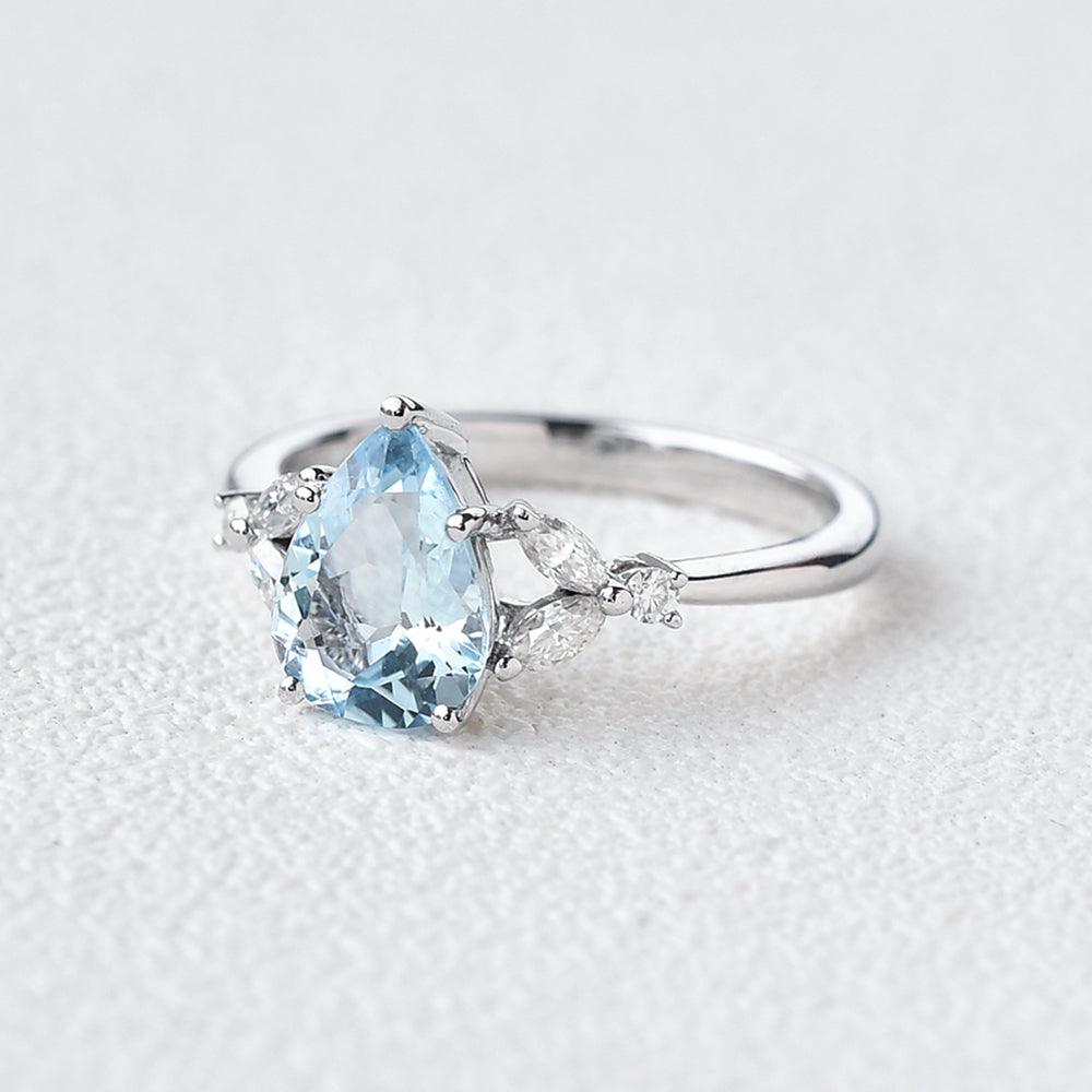 Pear Shaped Aquamarine White Gold Ring - Felicegals