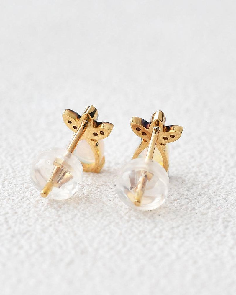 Natural Opal & Full Facet Diamond Inspired Yellow Gold Earrings - Felicegals 丨Wedding ring 丨Fashion ring 丨Diamond ring 丨Gemstone ring--Felicegals