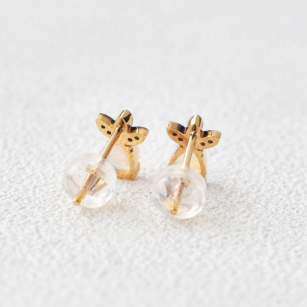 Natural Opal & Full Facet Diamond Inspired Yellow Gold Earrings - Felicegals 丨Wedding ring 丨Fashion ring 丨Diamond ring 丨Gemstone ring--Felicegals