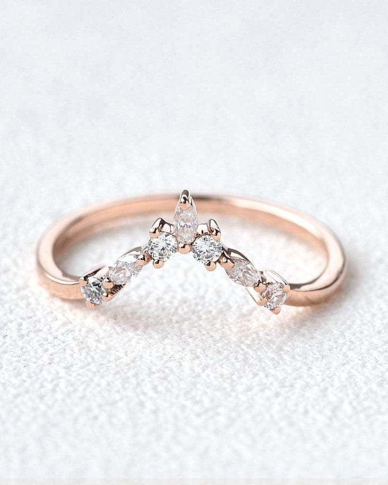 Chevron Band Moissanite Rose Gold Ring - Felicegals