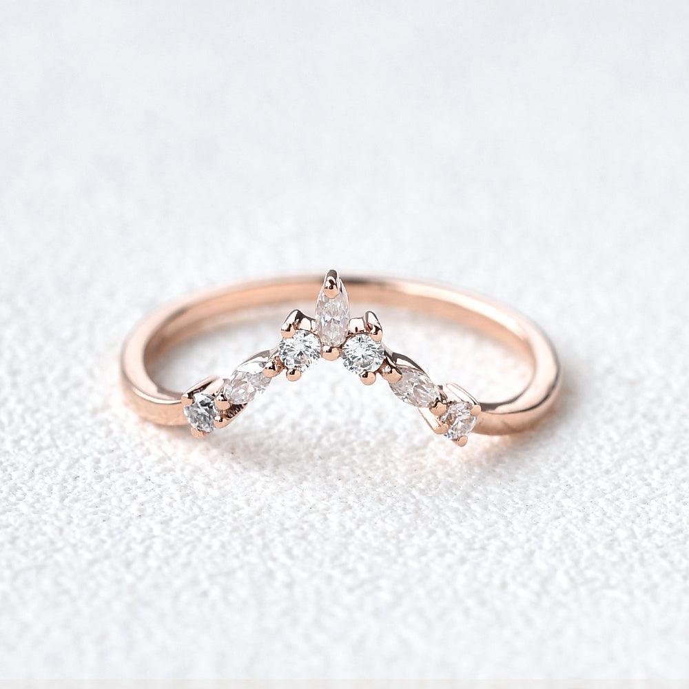 Chevron Band Moissanite Rose Gold Ring - Felicegals