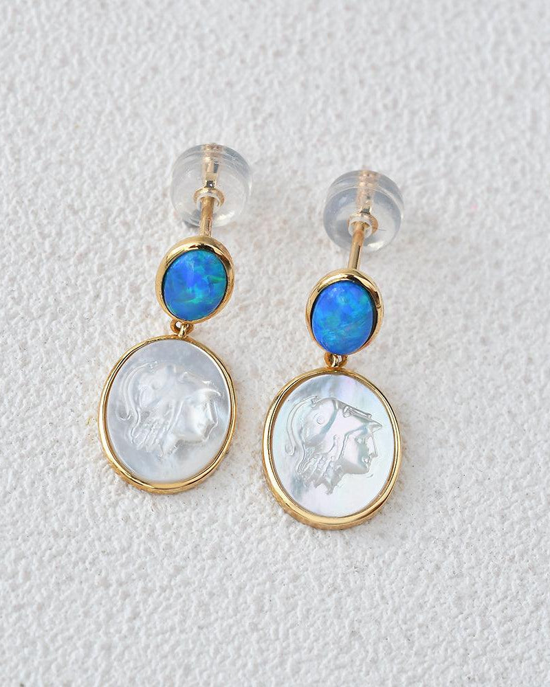 Natural Opal & Fritillary Vintage Inspired Earrings - Felicegals 丨Wedding ring 丨Fashion ring 丨Diamond ring 丨Gemstone ring--Felicegals