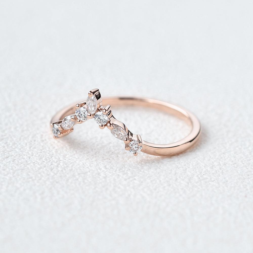 Chevron Band Moissanite Rose Gold Ring - Felicegals