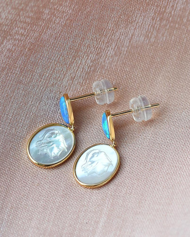 Natural Opal & Fritillary Vintage Inspired Earrings - Felicegals 丨Wedding ring 丨Fashion ring 丨Diamond ring 丨Gemstone ring--Felicegals