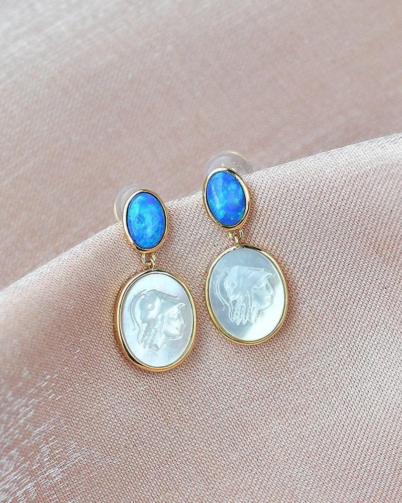 Natural Opal & Fritillary Vintage Inspired Earrings - Felicegals 丨Wedding ring 丨Fashion ring 丨Diamond ring 丨Gemstone ring--Felicegals