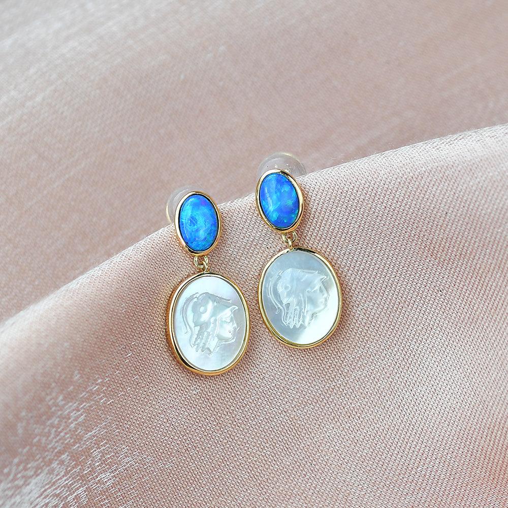 Natural Opal & Fritillary Vintage Inspired Earrings - Felicegals 丨Wedding ring 丨Fashion ring 丨Diamond ring 丨Gemstone ring--Felicegals
