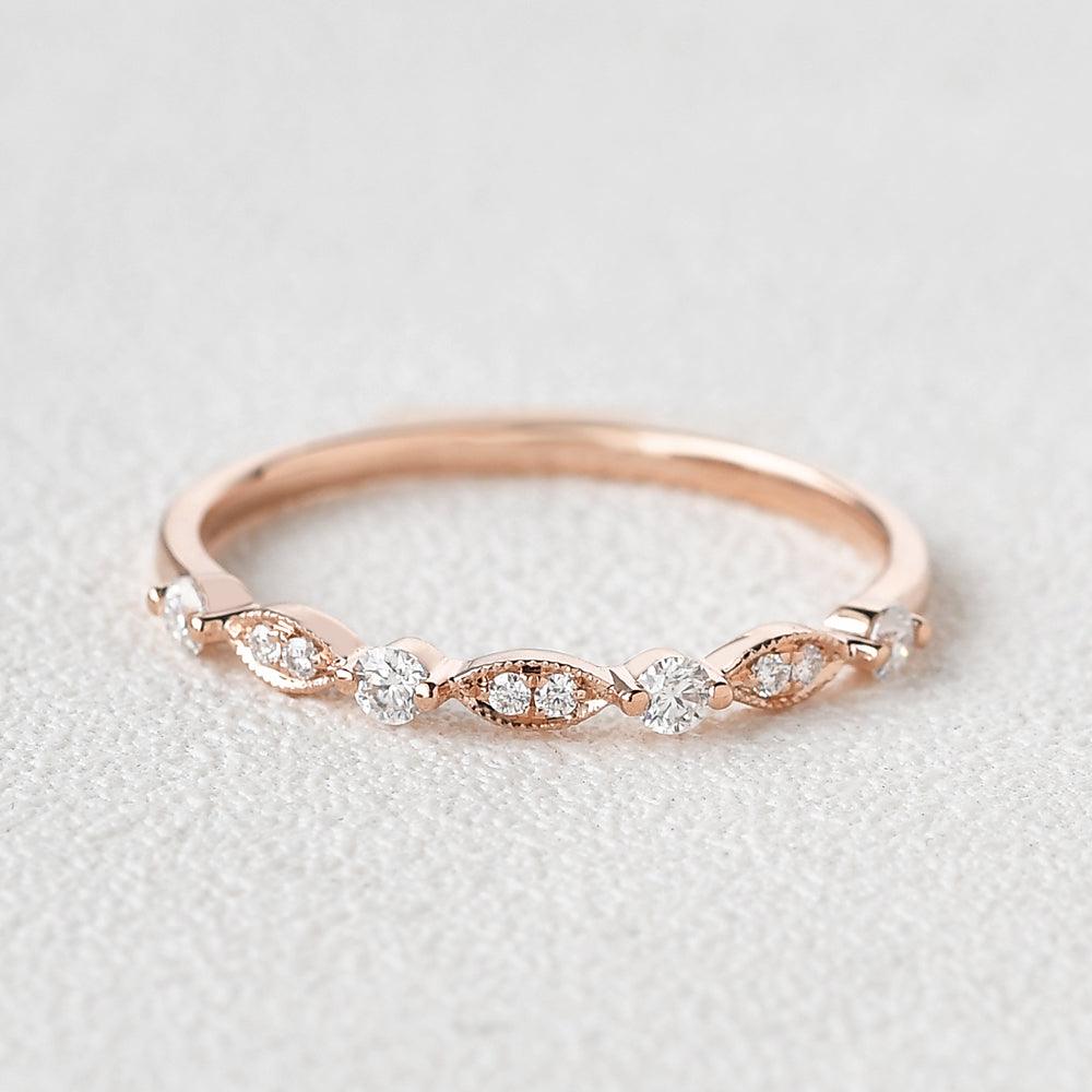 Moissanite Milgrain Dainty Rose Gold Ring - Felicegals