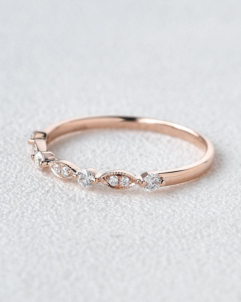 Moissanite Milgrain Dainty Rose Gold Ring - Felicegals
