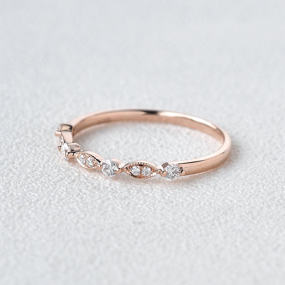 Moissanite Milgrain Dainty Rose Gold Ring - Felicegals