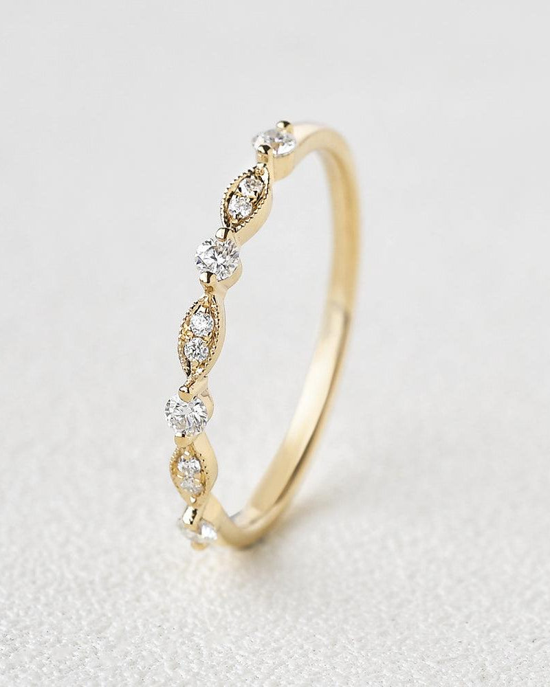 Moissanite Milgrain Dainty Rose Gold Ring - Felicegals