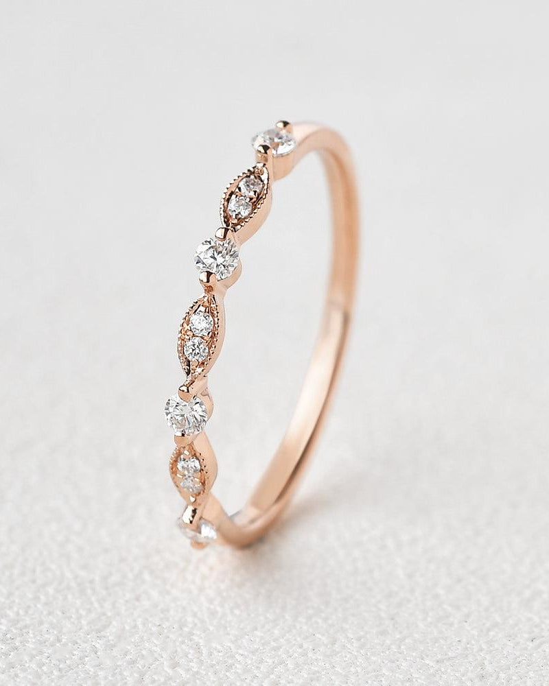 Moissanite Milgrain Dainty Rose Gold Ring - Felicegals