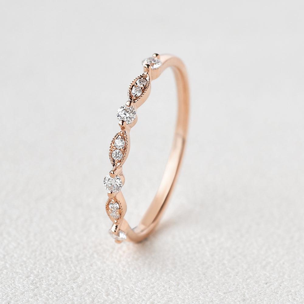 Moissanite Milgrain Dainty Rose Gold Ring - Felicegals