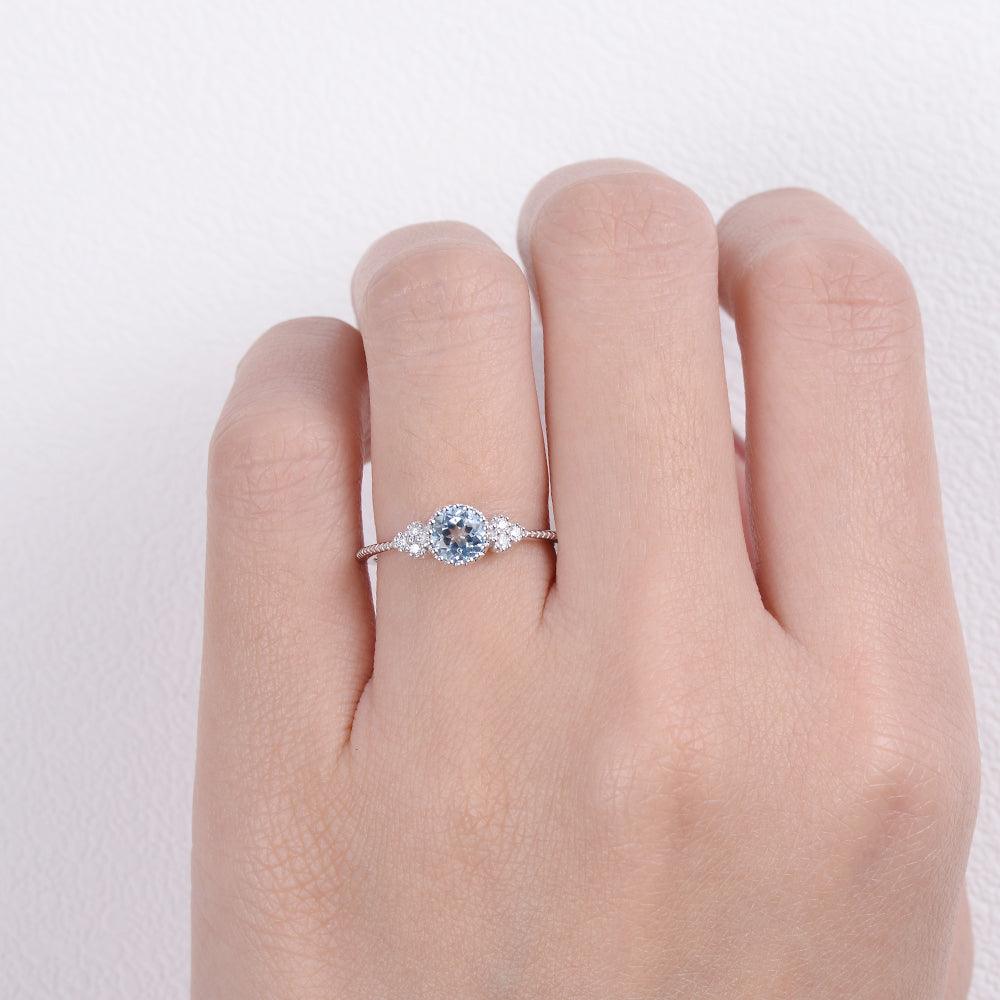 6mm Round Cut Solitaire Aquamarine Ring - Felicegals