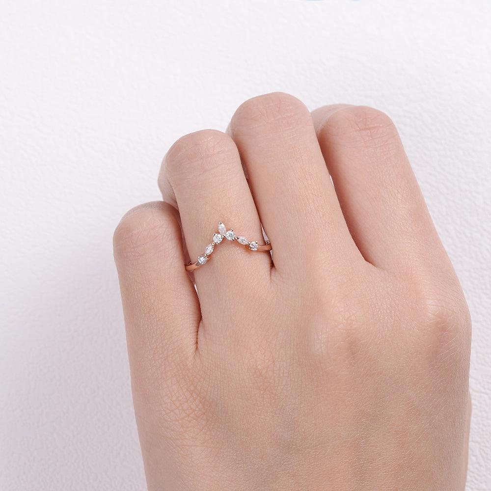 Chevron Band Moissanite Rose Gold Ring - Felicegals