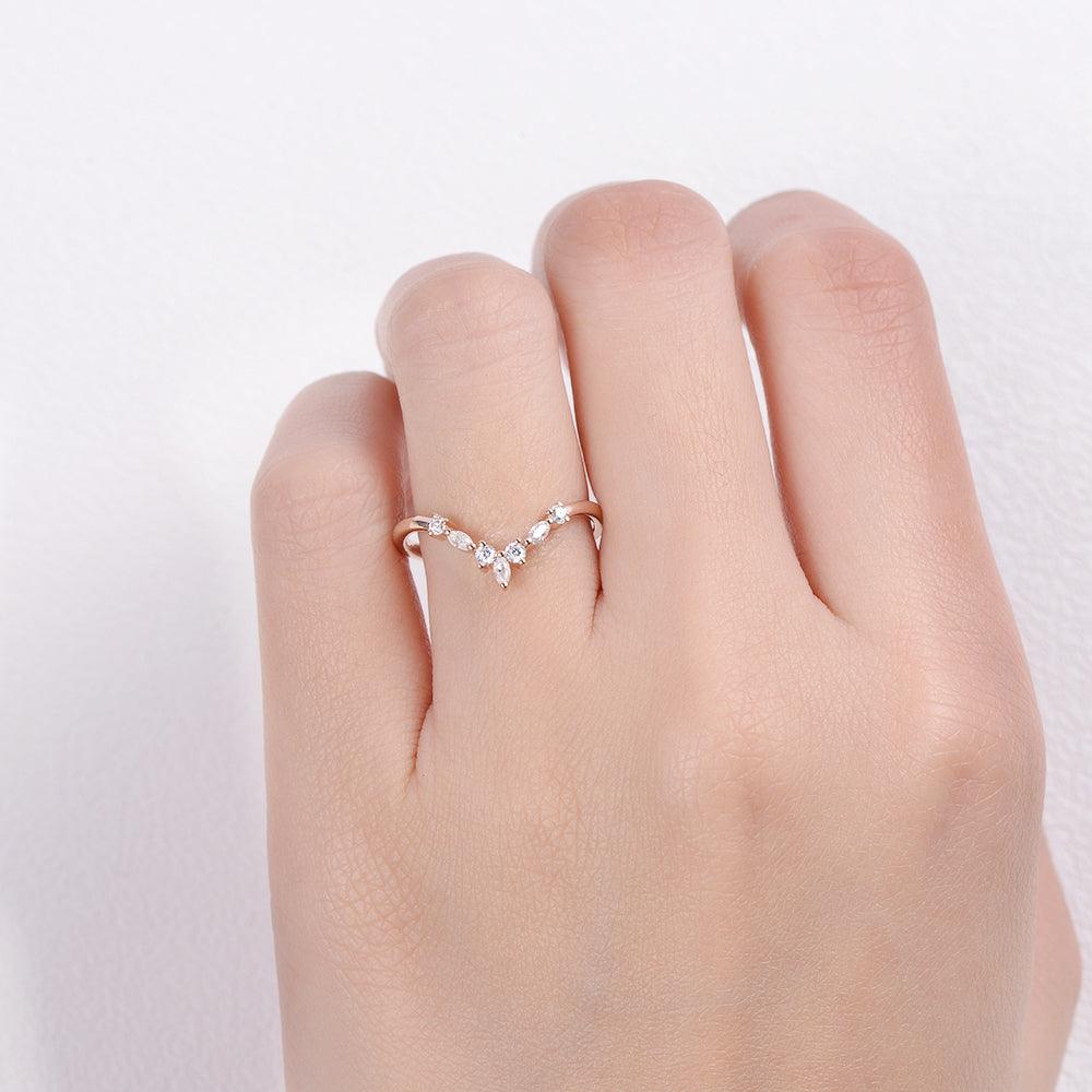 Chevron Band Moissanite Rose Gold Ring - Felicegals