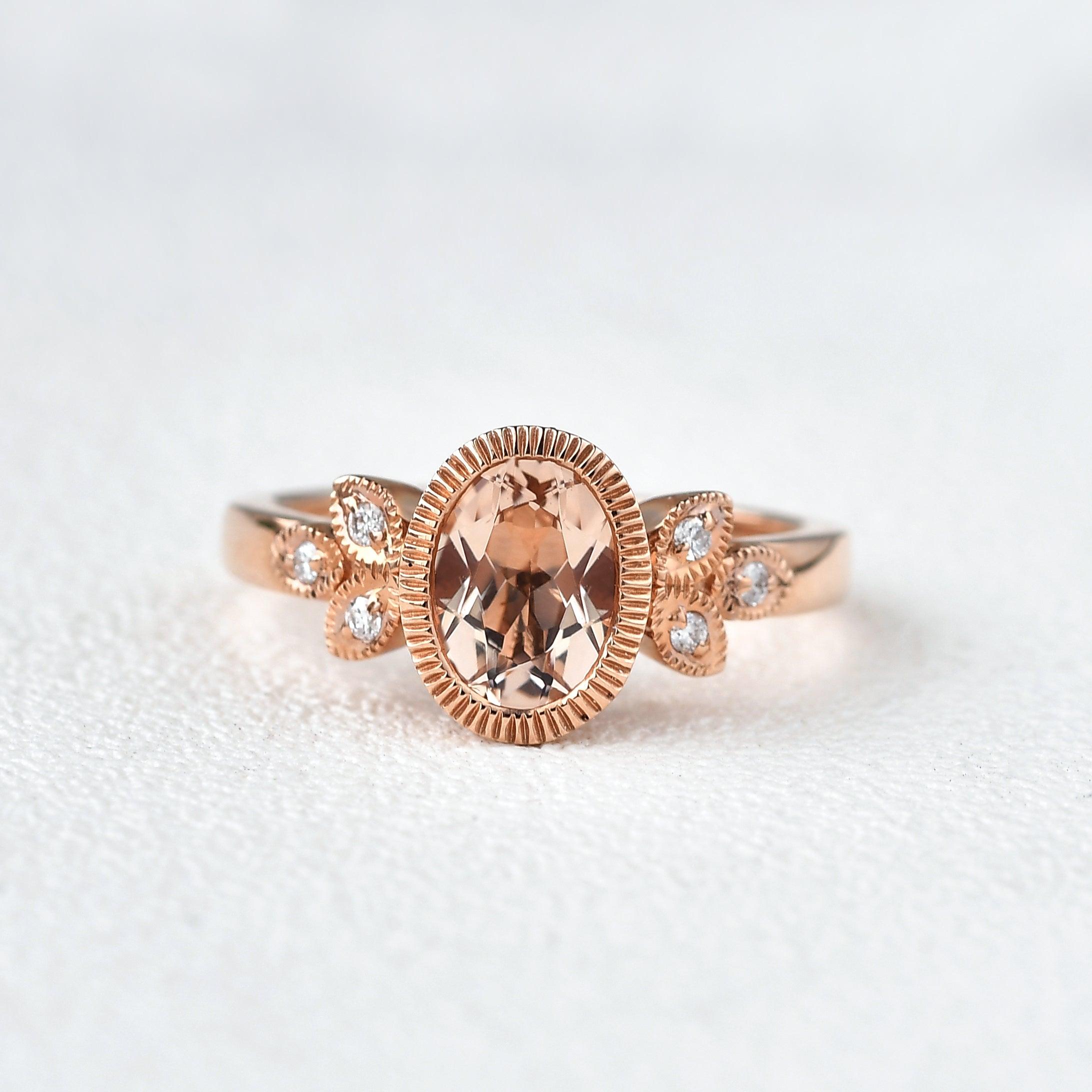 Morganite & Moissanite Rose Gold Ring - Felicegals