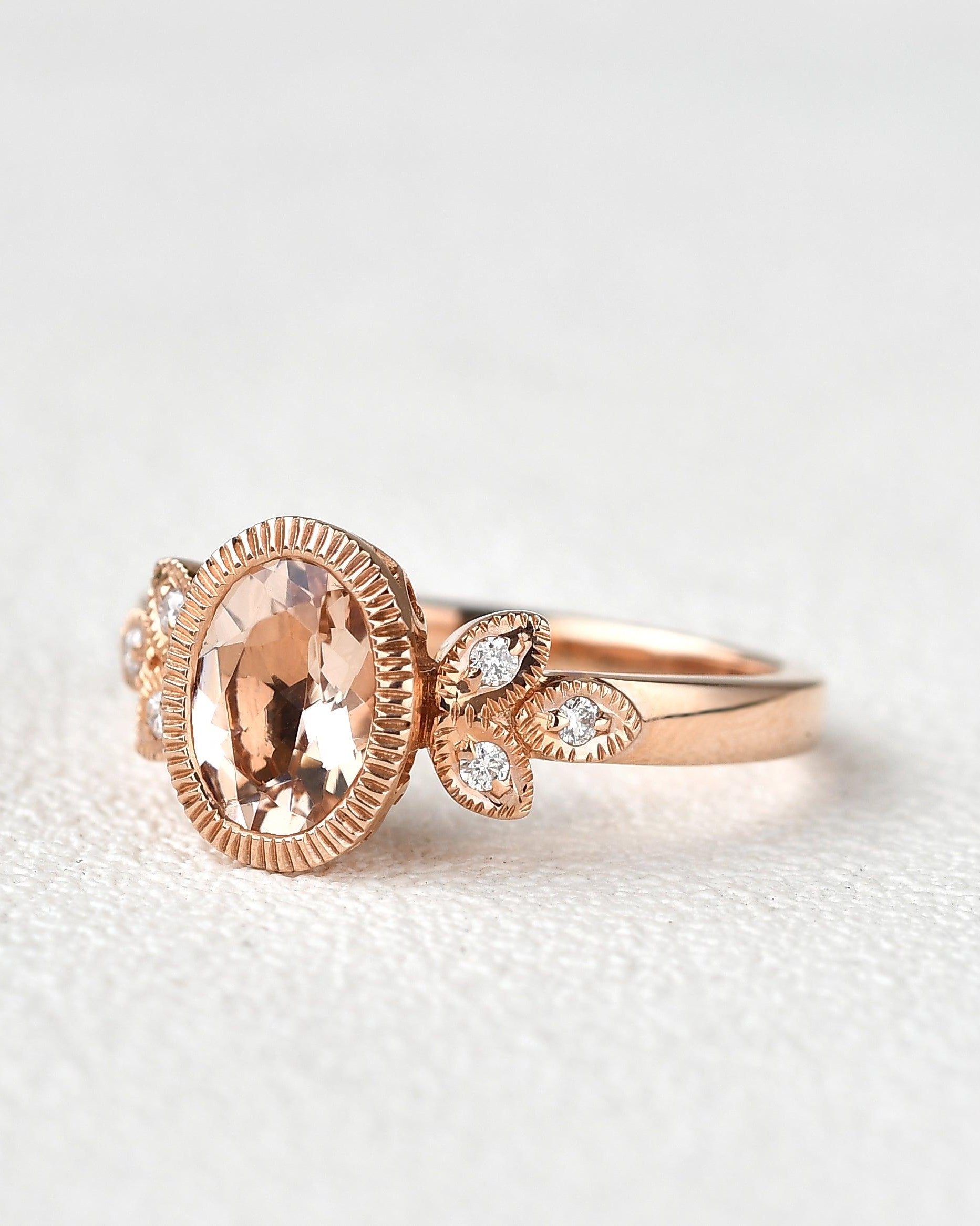Morganite & Moissanite Rose Gold Ring - Felicegals