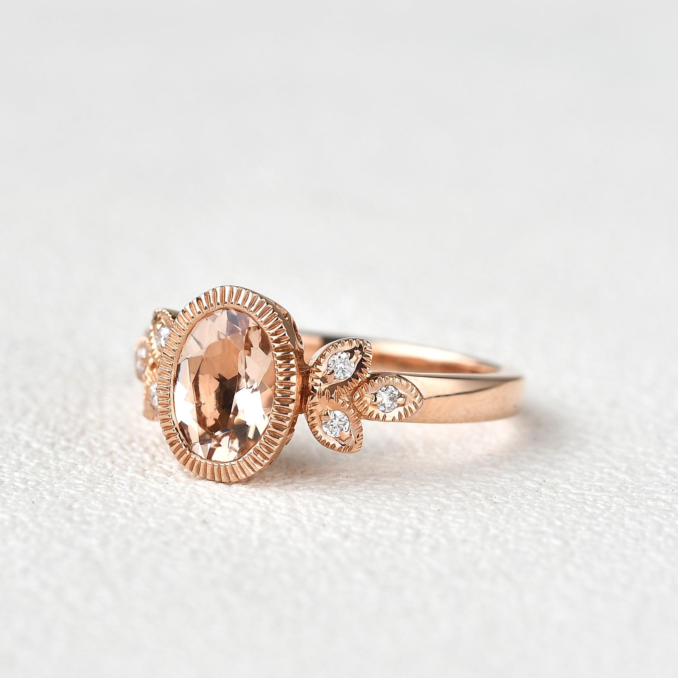 Morganite & Moissanite Rose Gold Ring - Felicegals
