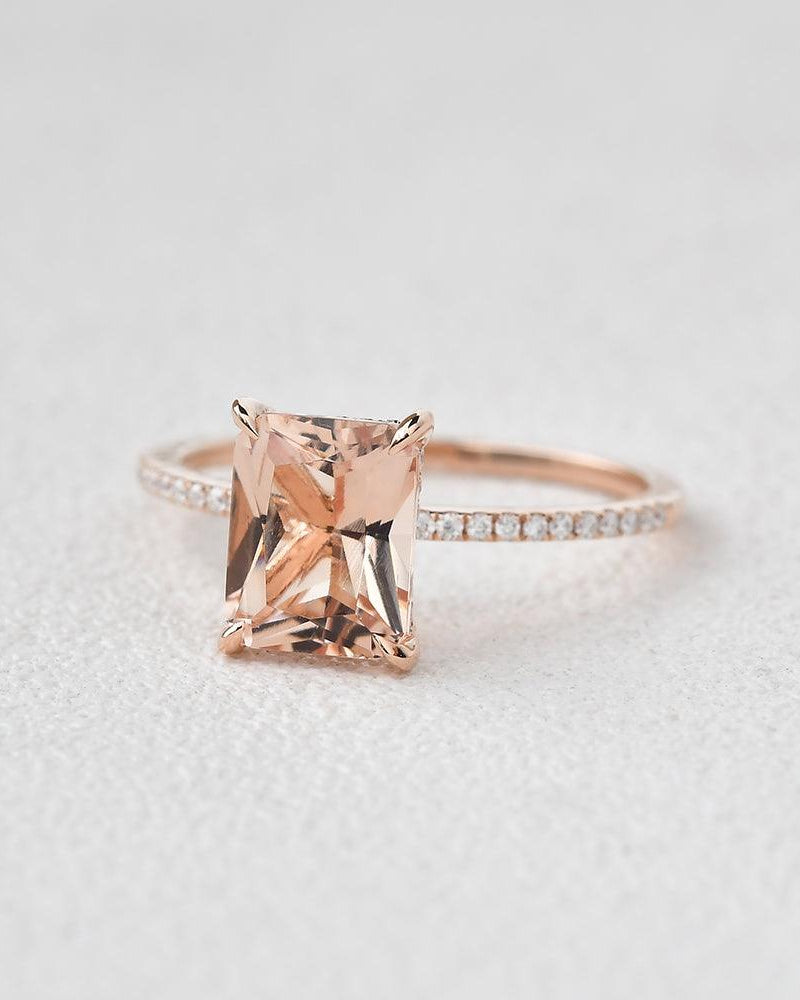 7*9mm Peachy Morganite Radiant Cut Ring - Felicegals 丨Wedding ring 丨Fashion ring 丨Diamond ring 丨Gemstone ring--Felicegals