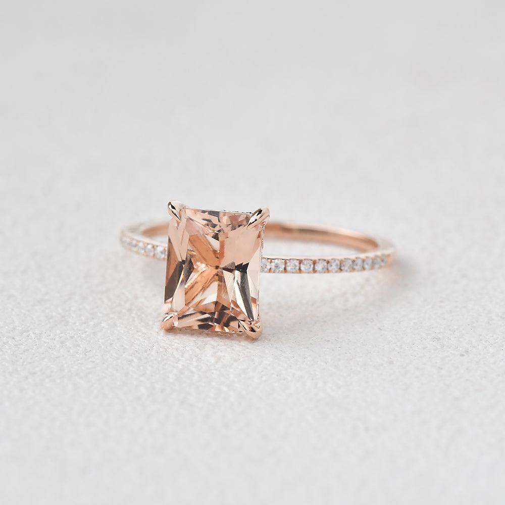 7*9mm Peachy Morganite Radiant Cut Ring - Felicegals 丨Wedding ring 丨Fashion ring 丨Diamond ring 丨Gemstone ring--Felicegals
