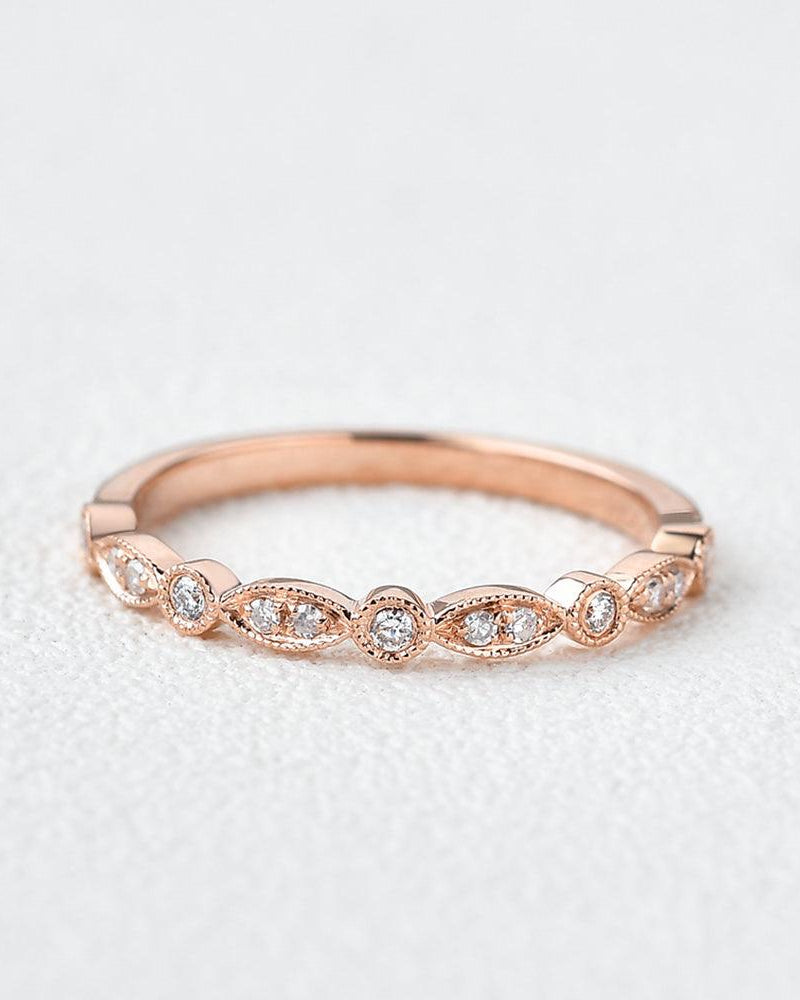 Moissanite Milgrain Dainty White/Rose Gold Ring - Felicegals