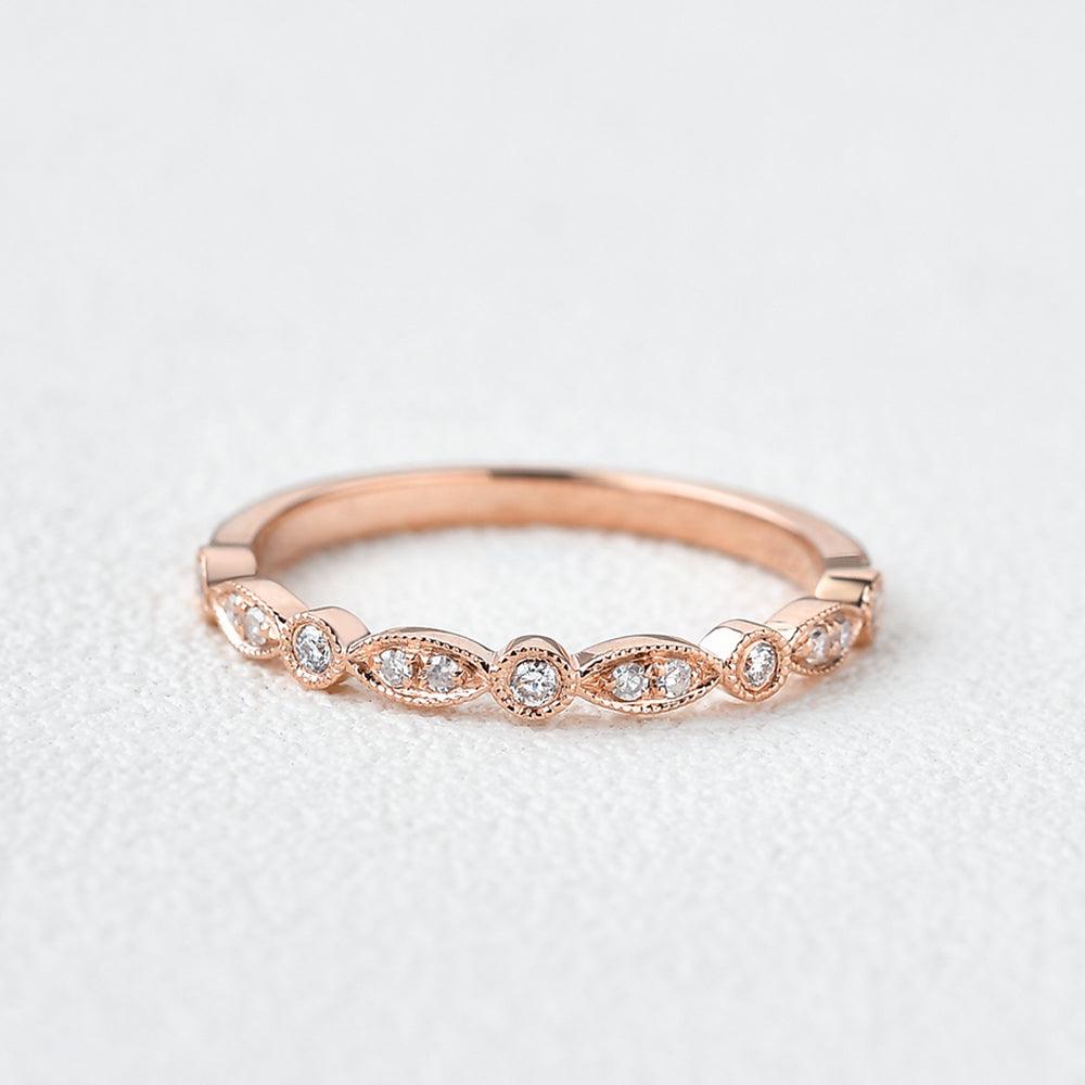 Moissanite Milgrain Dainty White/Rose Gold Ring - Felicegals