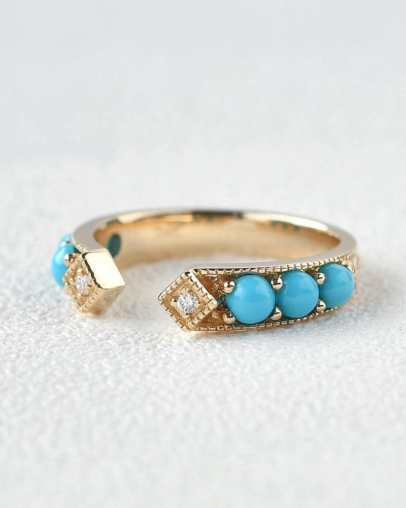 Turquoise & Dimond Rose Gold Ring - Felicegals