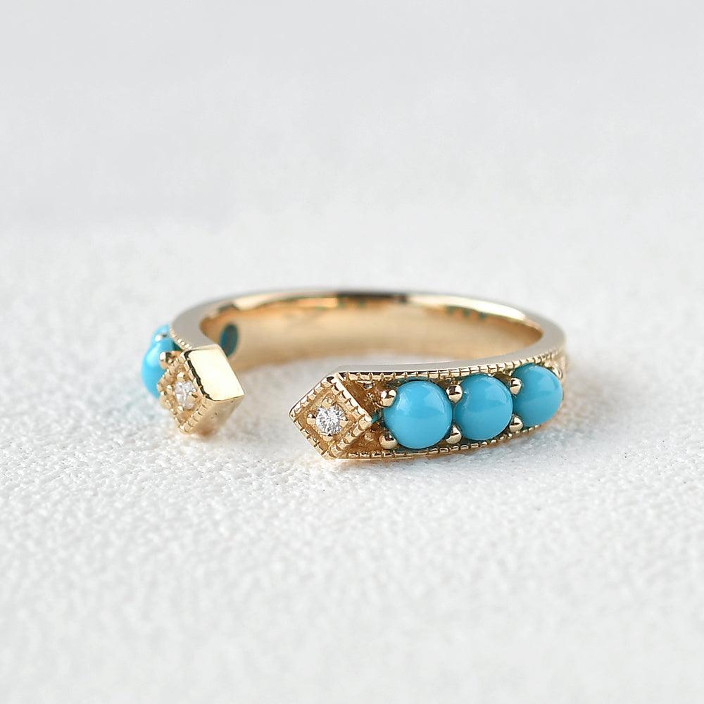 Turquoise & Dimond Rose Gold Ring - Felicegals