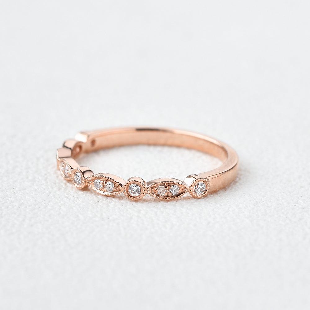 Moissanite Milgrain Dainty White/Rose Gold Ring - Felicegals