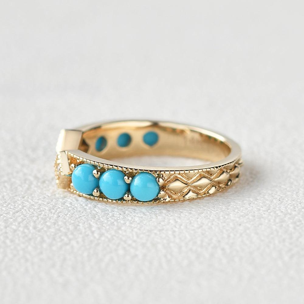 Turquoise & Dimond Rose Gold Ring - Felicegals