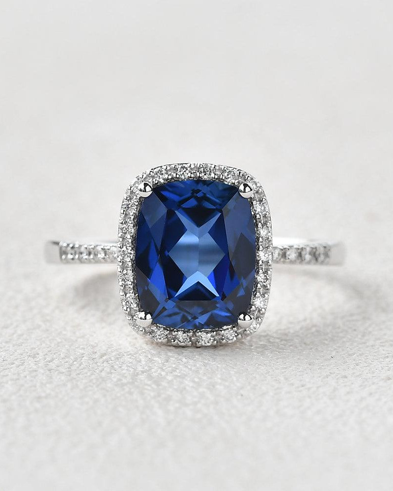 3ct Lab Sapphire Cushion Cut White Gold Ring - Felicegals 丨Wedding ring 丨Fashion ring 丨Diamond ring 丨Gemstone ring-Jewelry-Felicegals