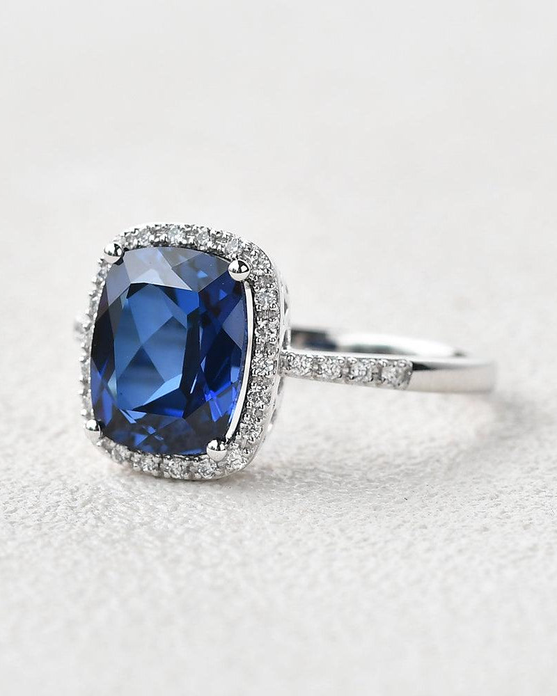 3ct Lab Sapphire Cushion Cut White Gold Ring - Felicegals 丨Wedding ring 丨Fashion ring 丨Diamond ring 丨Gemstone ring-Jewelry-Felicegals