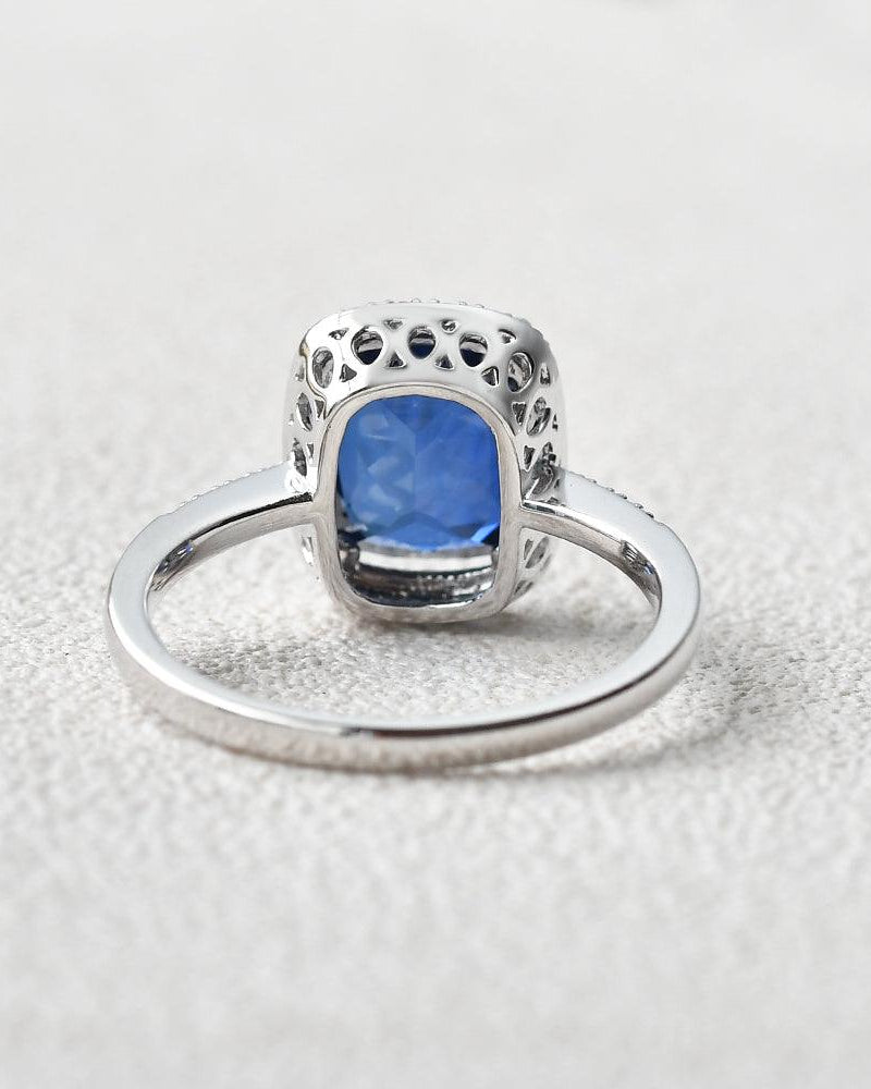 3ct Lab Sapphire Cushion Cut White Gold Ring - Felicegals 丨Wedding ring 丨Fashion ring 丨Diamond ring 丨Gemstone ring-Jewelry-Felicegals