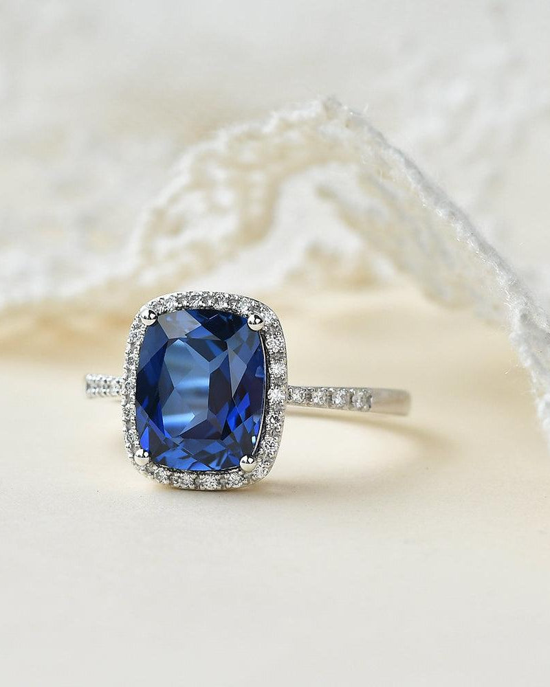 3ct Lab Sapphire Cushion Cut White Gold Ring - Felicegals 丨Wedding ring 丨Fashion ring 丨Diamond ring 丨Gemstone ring-Jewelry-Felicegals