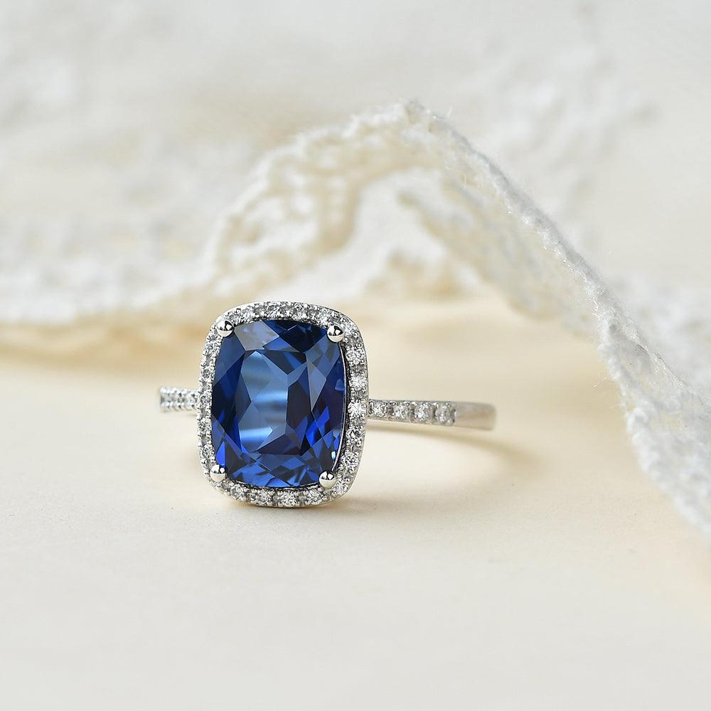 3ct Lab Sapphire Cushion Cut White Gold Ring - Felicegals 丨Wedding ring 丨Fashion ring 丨Diamond ring 丨Gemstone ring-Jewelry-Felicegals